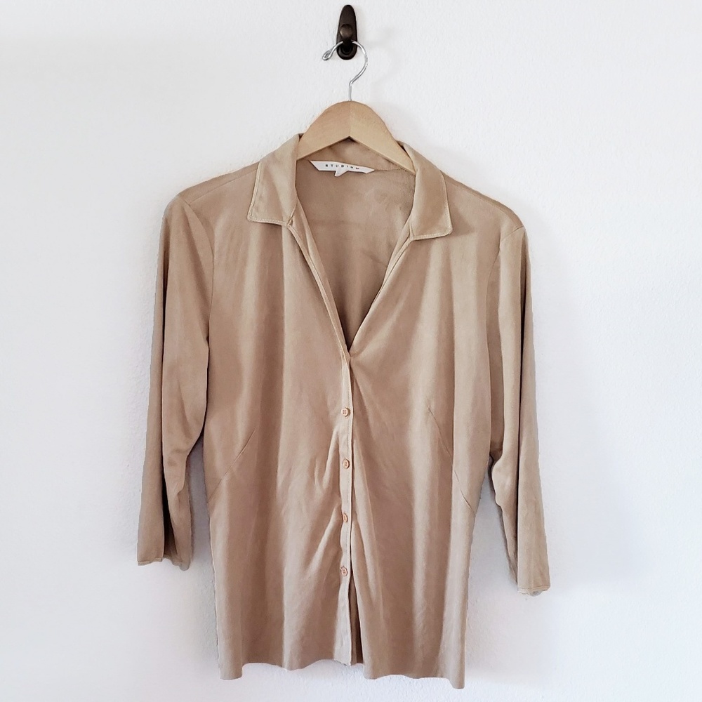 Studio M Microsuede Button Up Shirt